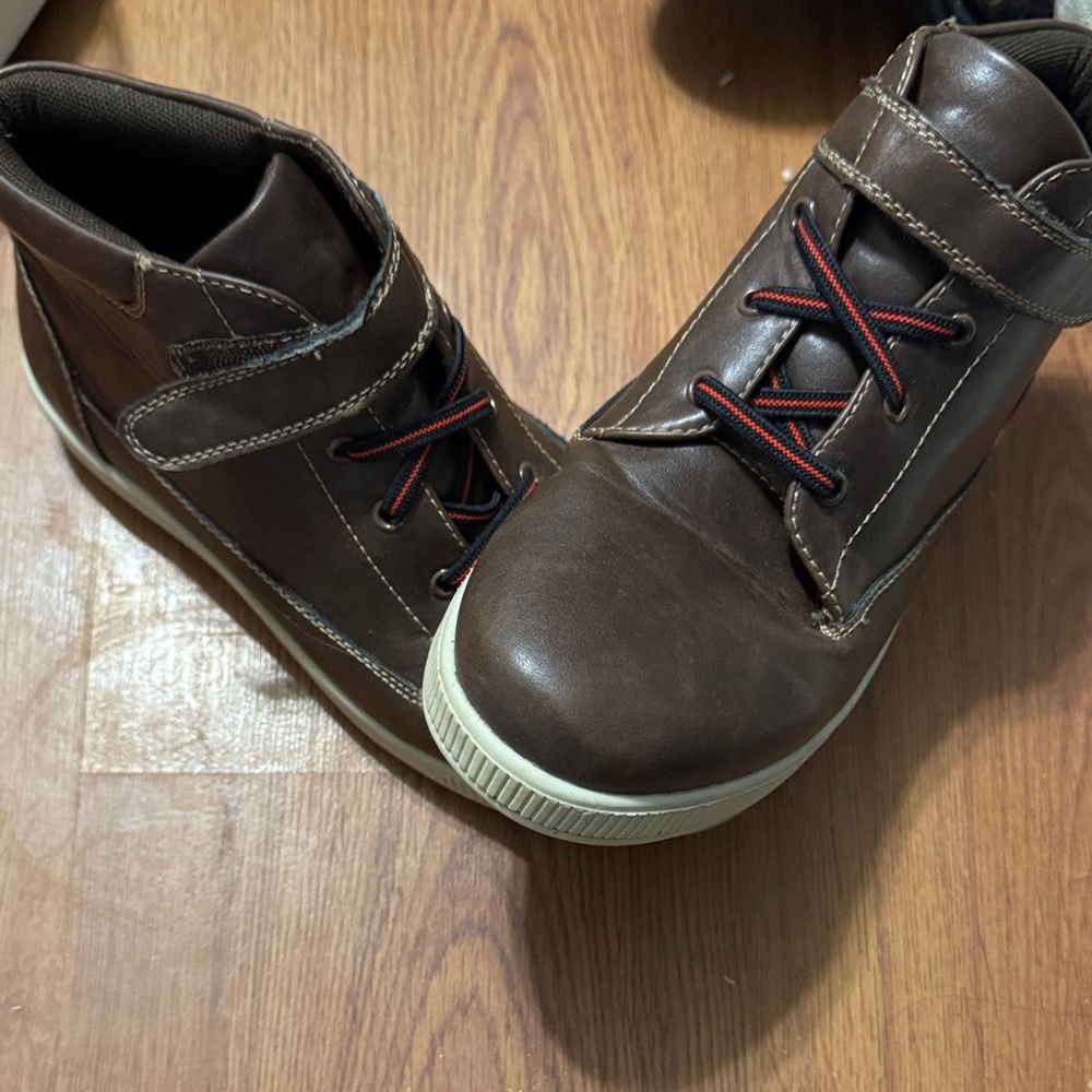 Brown Kids Shoes with Red Accents